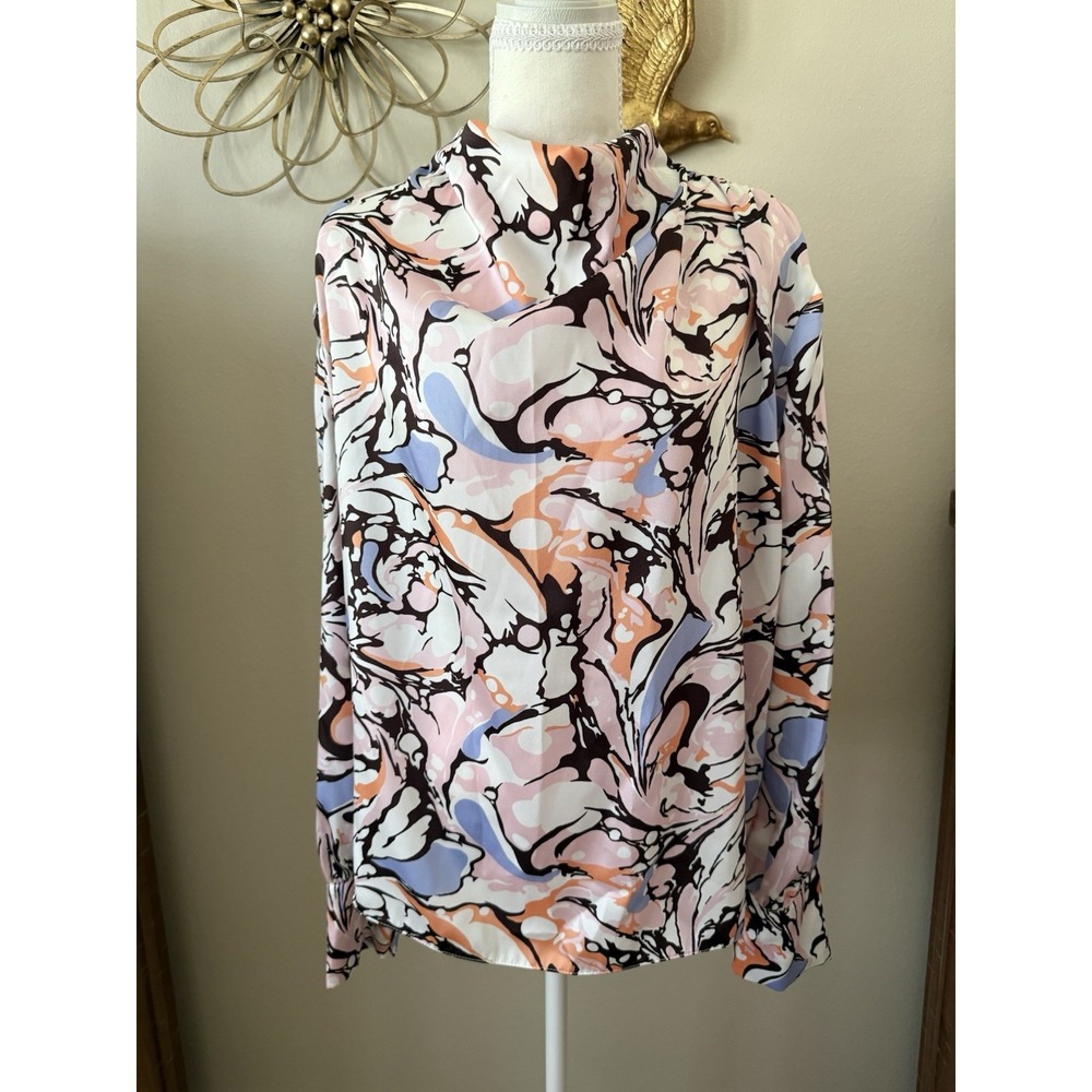 River Island Women US 10 Abstract Floral Blouse High Neck Long Sleeve Multicolor